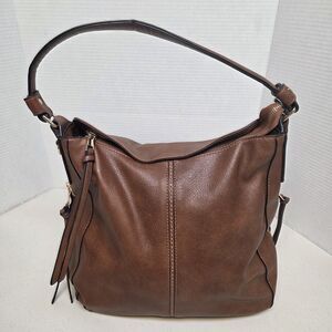 Womens Realer Hobo Saddle Brown Handbag Side Pockets Bucket Purse Faux Leather